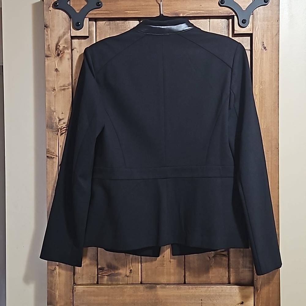 Anne Klein Black Knit Faux Leather Trim Stretch One Button Blazer Size M… - Picture 6 of 16